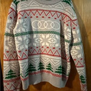Men's Gray Crewneck Sweater with Red & Green Holiday Pattern